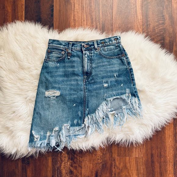 R13 Asymmetrical Distressed Skirt in Jasper Wash Size 25 - Picture 3 of 14